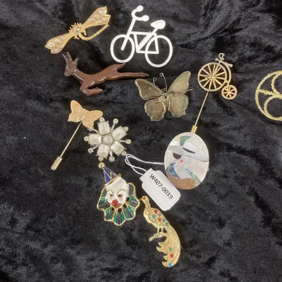 Selection Of Costume Jewellery Including Brooches, Pins Etc