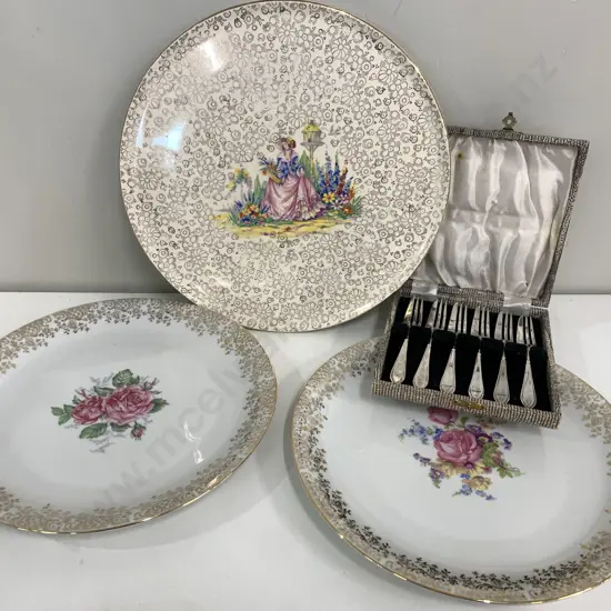 Winderling Bavaria Cake Plates, H & K Tunstall Pavlova Plate & Boxed Cake Forks.