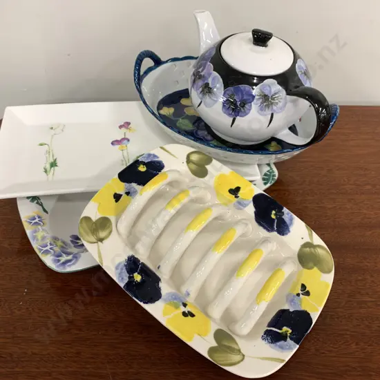 Selection of Servingware, Toast Rack & Teapot