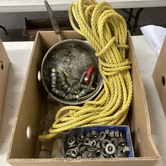 Box of Assorted Rope, Nuts Etc
