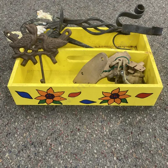 Hand Painted Wooden Caddy & Vintage Items