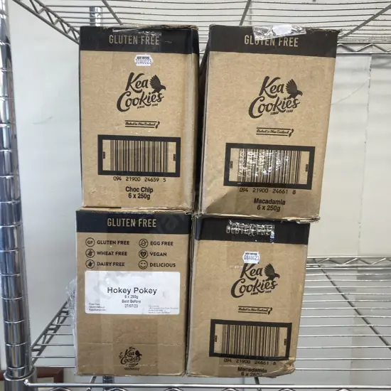Kea Cookies, 4 Boxes of 6 x 250g Packs - Choc Chip, Macadamia & Hokey Pokey