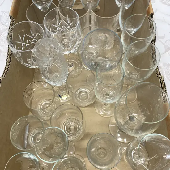 Box Lot Assorted Glasses, Wine, Champagne Etc