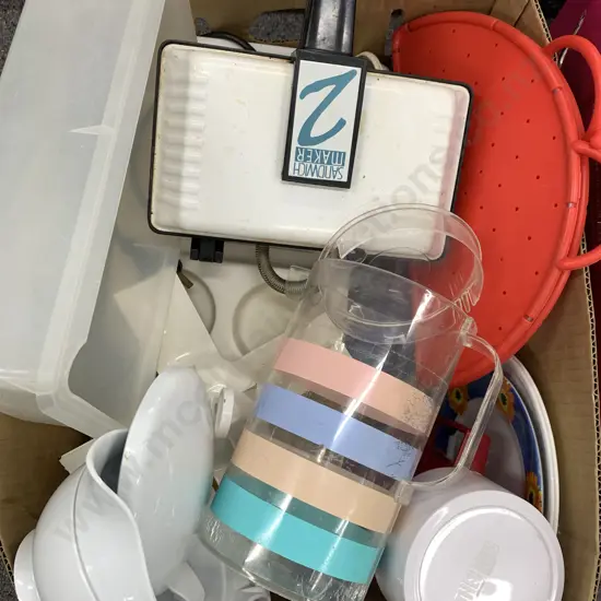 Assortment of Plastic Ware Including Thermos, Jugs, Toasted Maker Etc