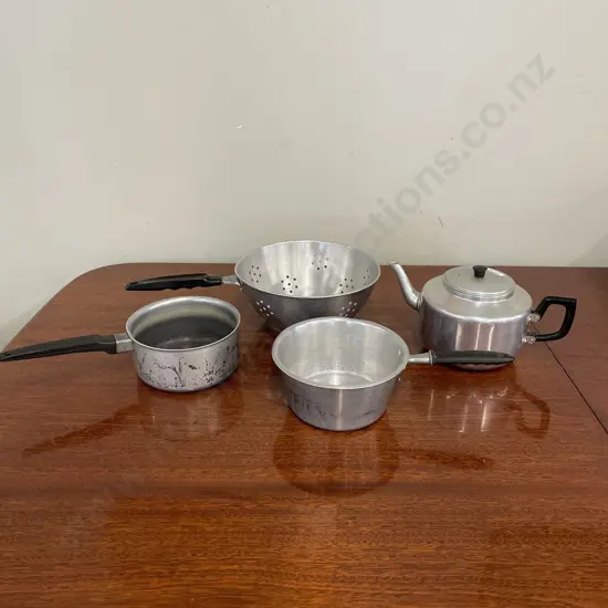 Assorted Vintage Pots, colander, teapot