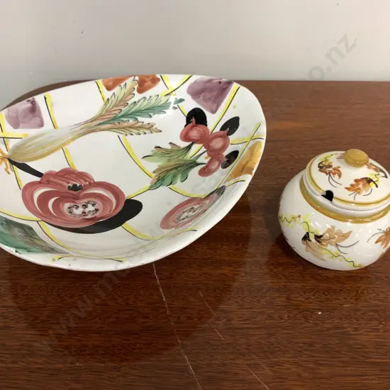 English Toni Raymond Pottery Lidded Sugar / Honey Canister, With An Italian Platter