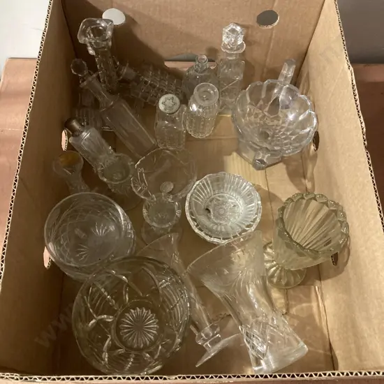 Box Lot Vases, Bottles, Candlesticks Etc