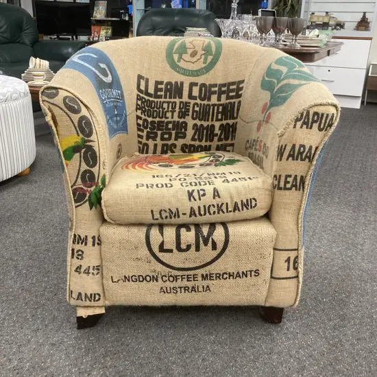 Tub Chair Upholstered With Coffee Bean Sacking