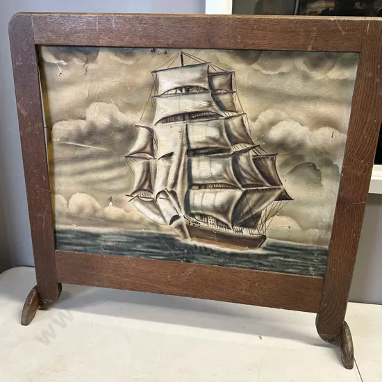 Vintage Oak Framed Fire Screen