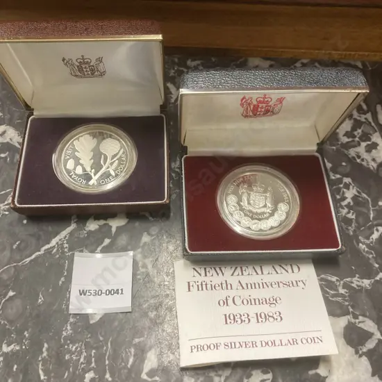 New Zealand 1933-1983 Proof Silver Dollar Coin & 1981 Royal Visit (Silver Dollar Coin?) In Cases Of Issue