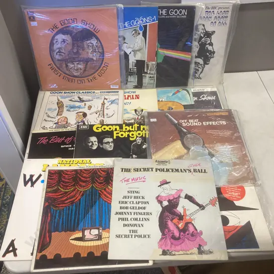 Lot of Ten Goon Show LPs, BBC Off beat Sound Effects, Monty Python, Secret Policeman's Other Ball, Etc