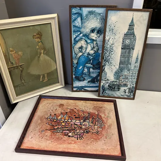 Vintage Framed Artwork x4 Big Ben, Ballerina Etc