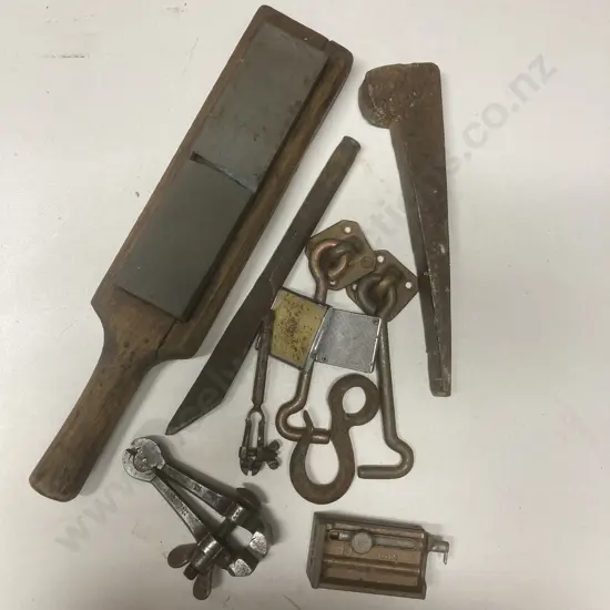 Vintage hardware, Sharpening Stone (Damaged), Railway Track Pin Etc
