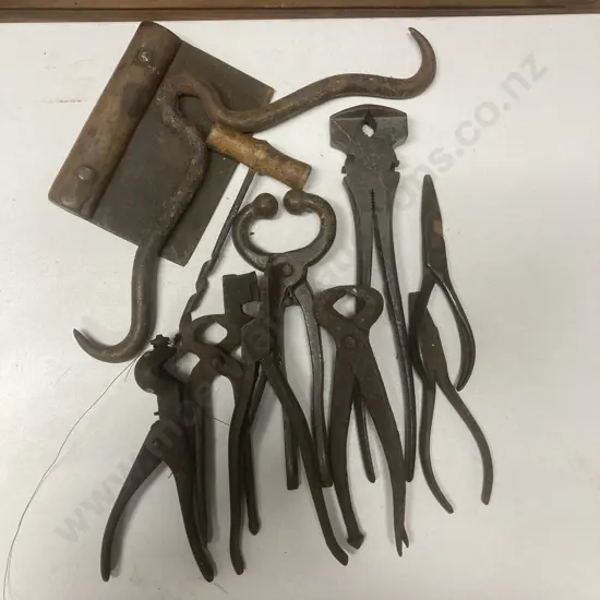 Vintage Tools, Barb Wire Pliers, Nose Pliers, Ear Markers, Saw Setting Pliers, Blacksmiths Pliers, Antique Drill Etc