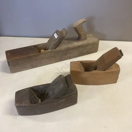 Antique Vintage Wooden Plane, Earnshaw L43cm, With 2 Coffin Smoothing Planes, Matheson & Son L19cm, & Another 20cm
