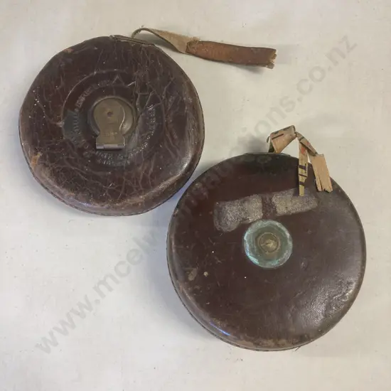 Pair of Leather-cased Tape Measures by John Rabone of Hockley Abbey, Birmingham, No250, 66Ft