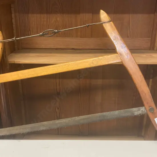 Vintage Early 1900's Disston Wood Buck Cross Cut Bow Saw, 68 x 88cm