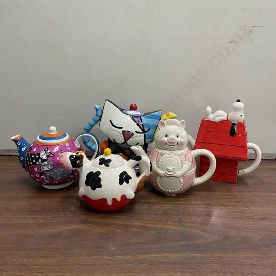 5 x Handpainted Character Teapots