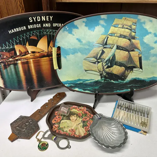 Selection of Vintage Items, Serving trays, Cocktail Forks Etc
