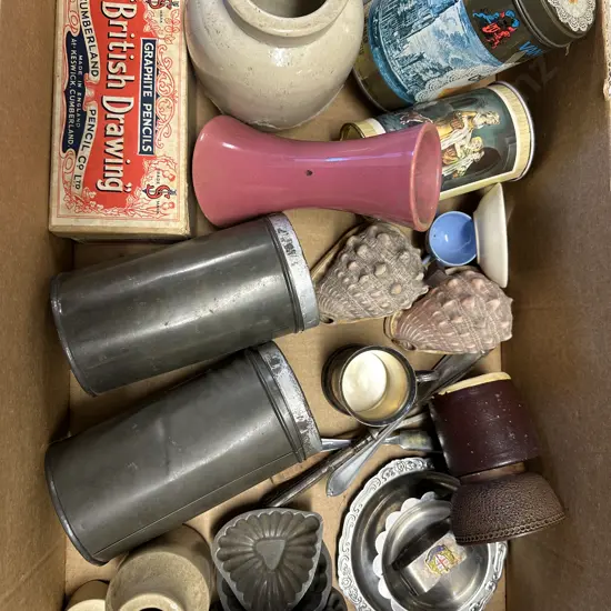 Lot of Vintage Items, Pottery, Shells, Moulds Etc