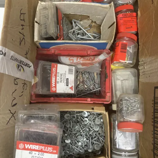 Box Lot Assorted Nails, Screws Etc
