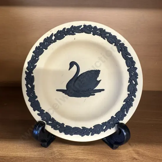 Rare Wedgwood Jasperware Black Swan Trinket Dish Black On Cane