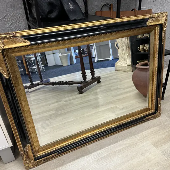 Antique Look Ornate Gilt & Black Framed Bevelled Edge Mirror, 70 x 95cm