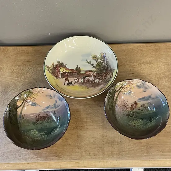 Royal Doulton Castle Bowls x 2 with Farm Scene Bowl