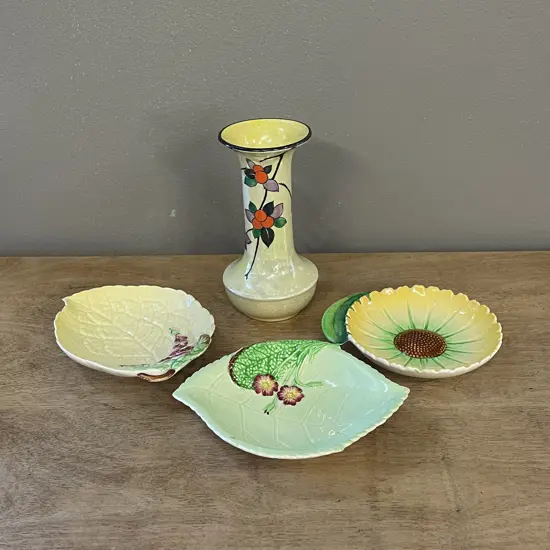 Shelley Lustre Ware Vase with 3 x Carltonware dishes