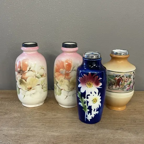 Four Silver Topped (two hallmarked) Vases incl Compton ware