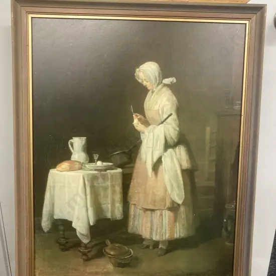 Framed Print The Attentive Nurse by Jean-Baptiste-Simoen Chardin (French 1699-1779), 61 x 50cm