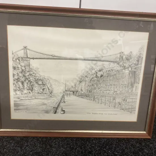 Framed Glazed Artwork 'Clifton Suspension Bridge from Hotwells, Bristol - Griffin '73, 33 x 43cm