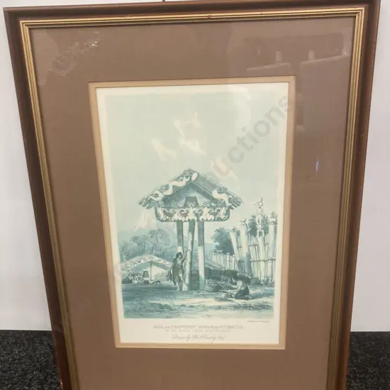 Framed Glazed Print Wakefields Adventures In NZ, Wata,or Provision House at Otumatua, Drawn By Chas Heaphy Esq,46 x 34cm
