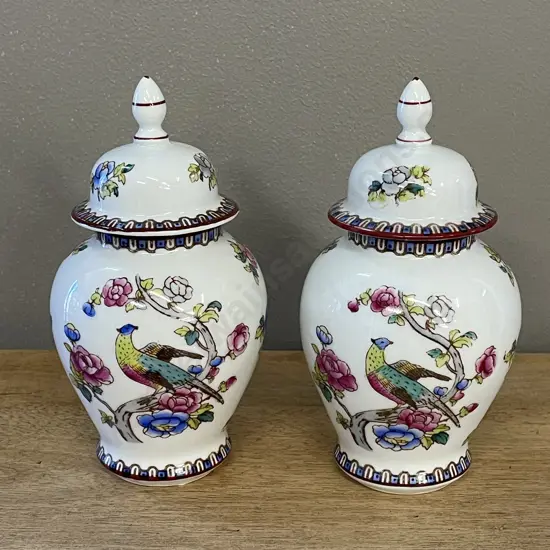 Pair of Handpainted Ginger Jars H16cm