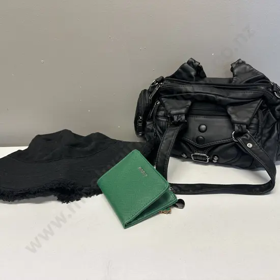 A&C New Black Bucket hat, Hand Bag, Green Marikai Wallet