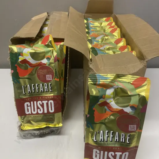 L'Affare Gusto Coffee Beans, 8 x 200g's (BB 6/5/2023) & Plunger & Filter 8 x 200g's (BB5/5/2023)