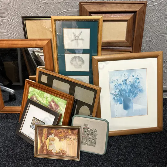 Assorted Wooden Picture Frames, Mirror & Tapestry Pictures