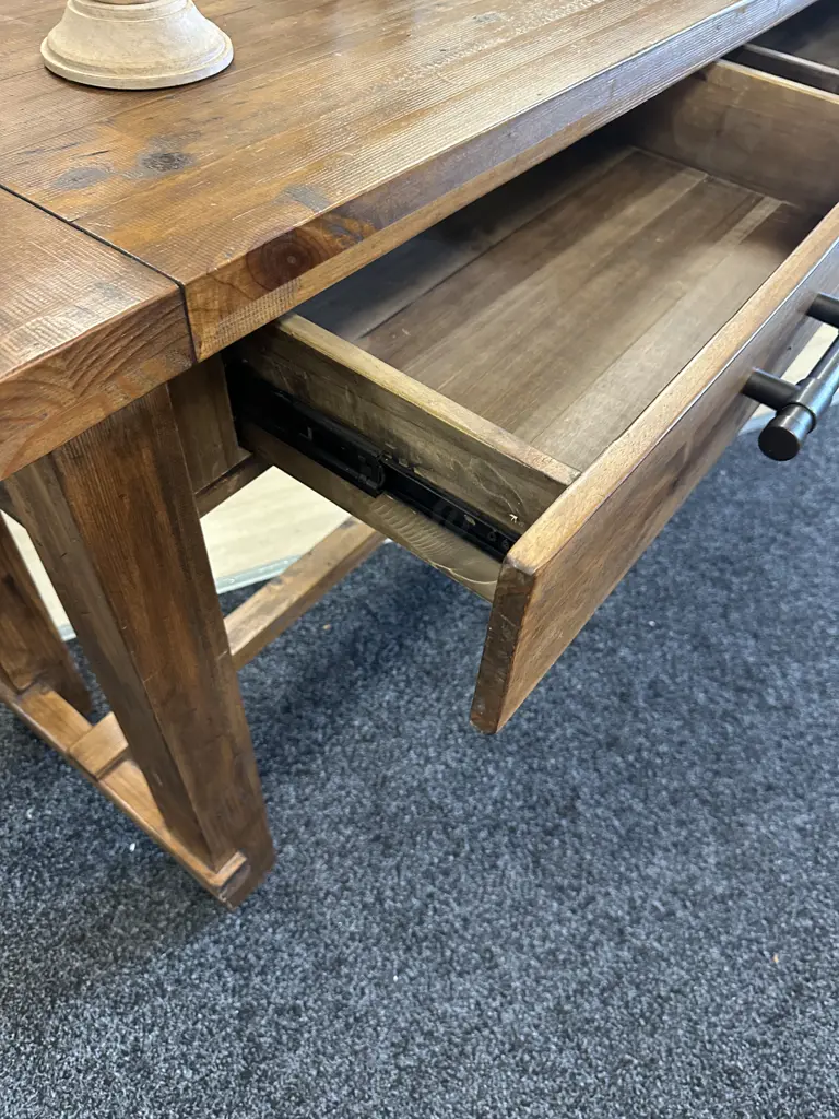 Industrial Console Table, Two Drawers, Wooden With Metal Industrial Handles. H76 W160 D45cm Image 1++