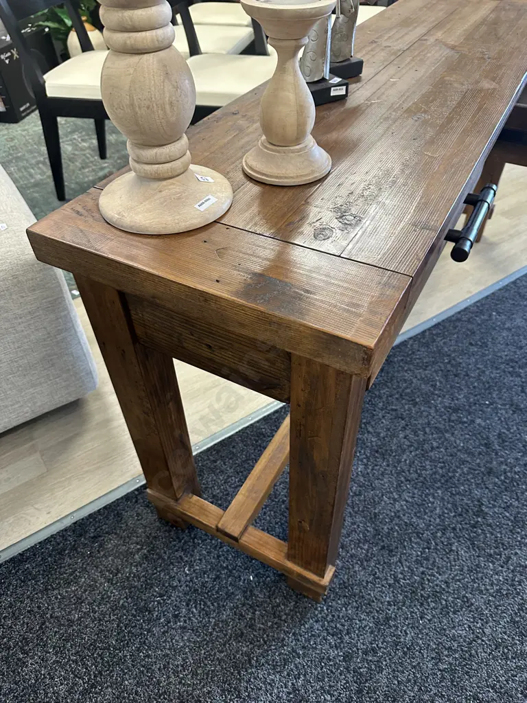 Industrial Console Table, Two Drawers, Wooden With Metal Industrial Handles. H76 W160 D45cm Image 1++