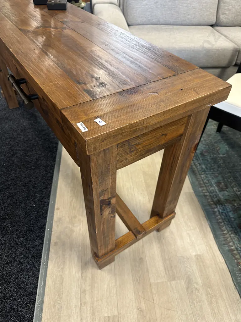 Industrial Console Table, Two Drawers, Wooden With Metal Industrial Handles. H76 W160 D45cm Image 1++