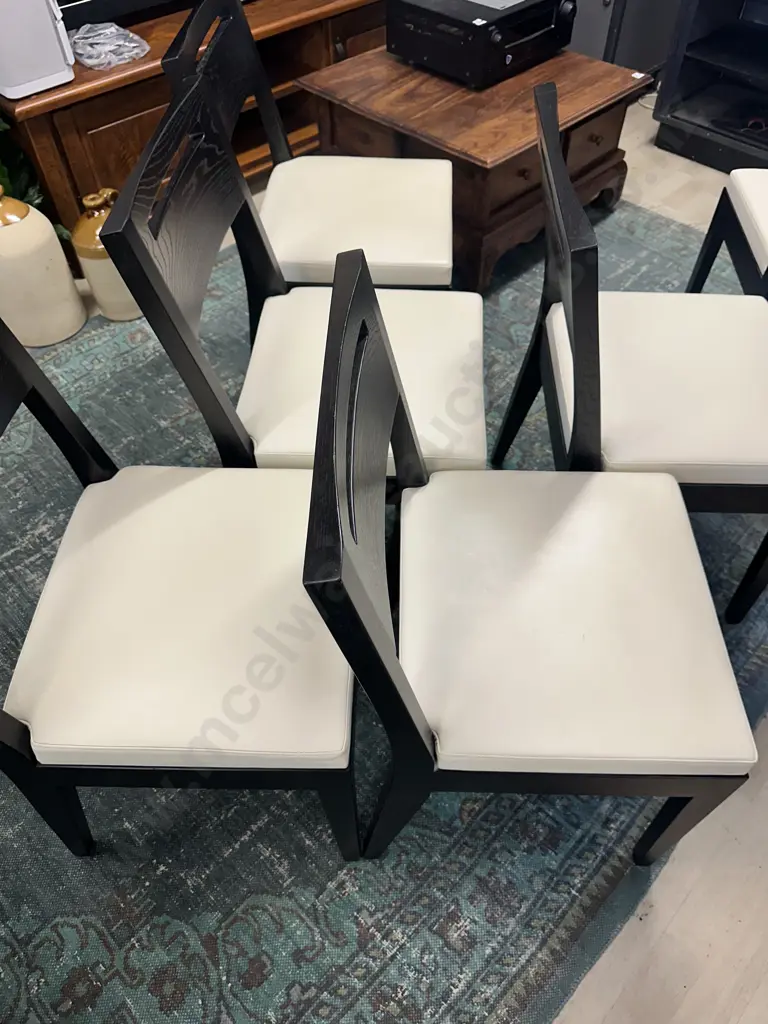 Set of 6 Apartmento Leag Dining Chairs.  White Leather & Solid Oak In A Dark Stain (Retail $1495.00 Each) Image 1++