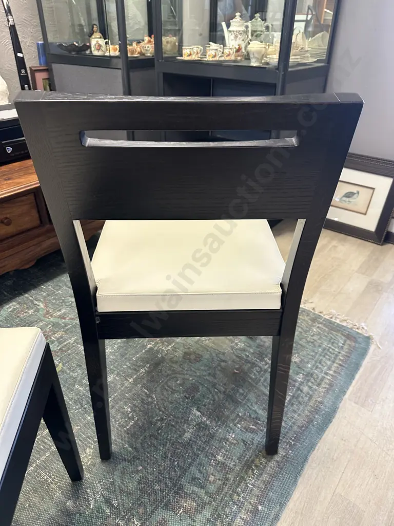 Set of 6 Apartmento Leag Dining Chairs.  White Leather & Solid Oak In A Dark Stain (Retail $1495.00 Each) Image 1++