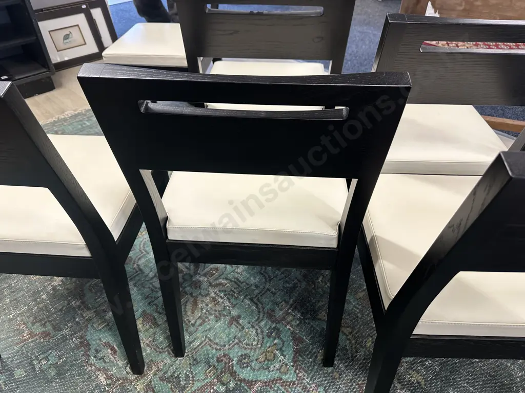 Set of 6 Apartmento Leag Dining Chairs.  White Leather & Solid Oak In A Dark Stain (Retail $1495.00 Each) Image 1++