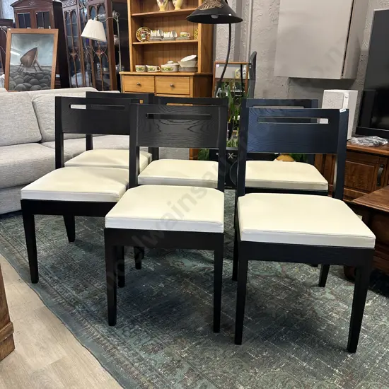 Set of 6 Apartmento Leag Dining Chairs.  White Leather & Solid Oak In A Dark Stain (Retail $1495.00 Each)