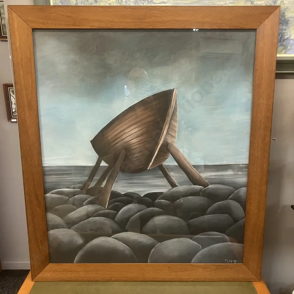 Seonaidl Mann (Scotland) 1995 "Boat" Framed Original Pastel Drawing. 98 x 87cm Image 1++