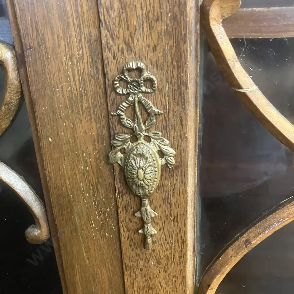 Art Deco Oak Very Ornate Heavily Carved Curio Cabinet / Glazed Bookcase, 2 Fretted Glass Doors, Ball & Claw Feet Image 1++