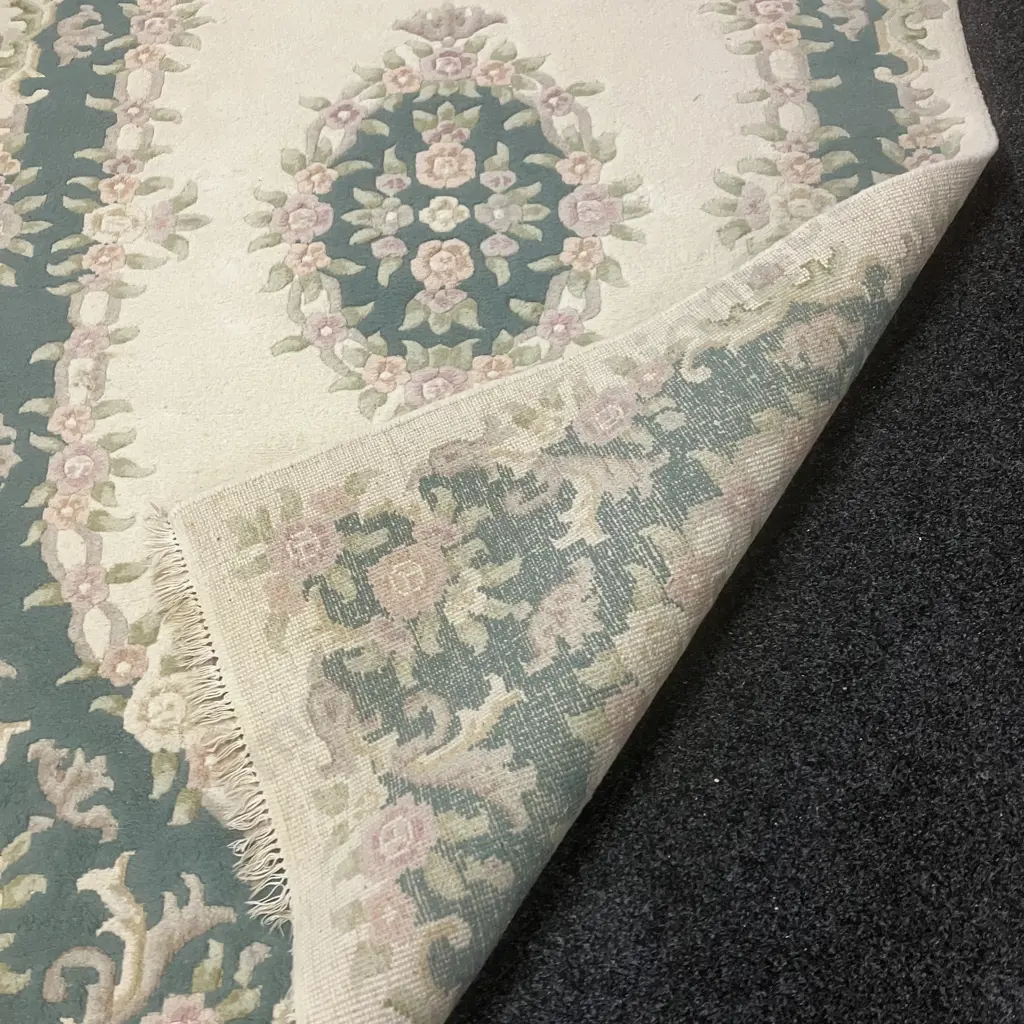 Woollen Floor Rug - 240 x 156cm White / Greens / Burgundy Colours Image 1++