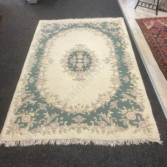 Woollen Floor Rug - 240 x 156cm White / Greens / Burgundy Colours