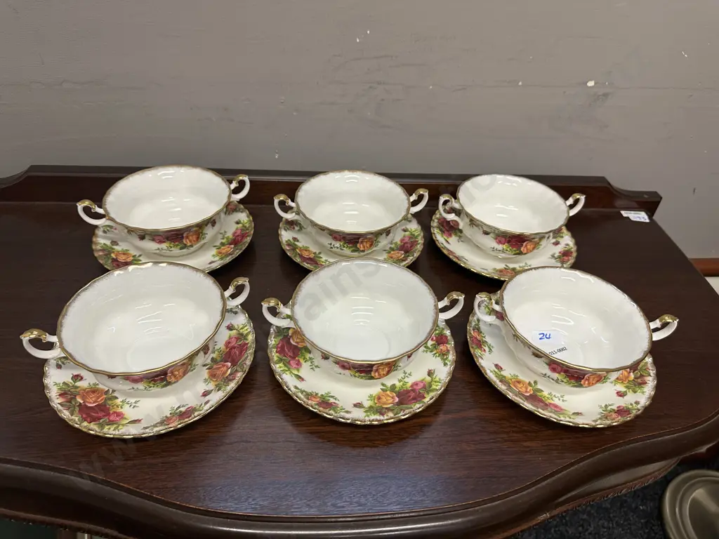 Royal Albert Old Country Roses Set of 6 Double handled Soup Bowl and Underplates - Made In England Image 1++