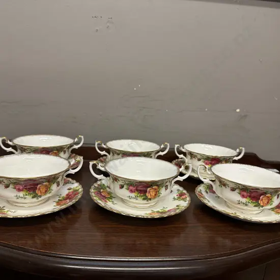 Royal Albert Old Country Roses Set of 6 Double handled Soup Bowl and Underplates - Made In England
